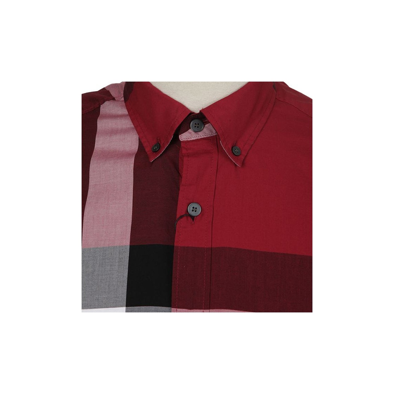 Burberry Men s Check Button Up Short Sleeve Shirt Red