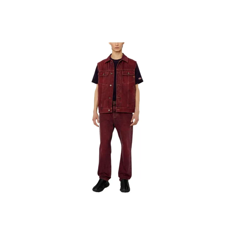 DIESEL Denim Jackets Men Red-1