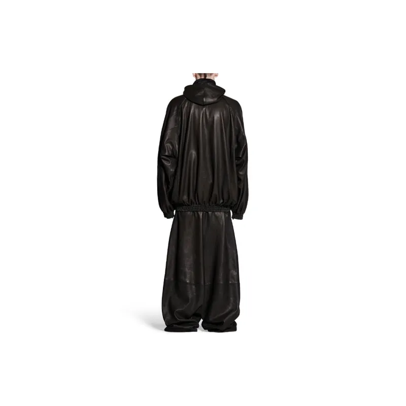 Balenciaga Leather Jacket Loose Fit Style Unisex Black-4
