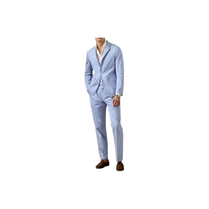 Polo Ralph Lauren Hand-Tailored Striped Poplin Suit Jacket Business Suit Men's Blue-3