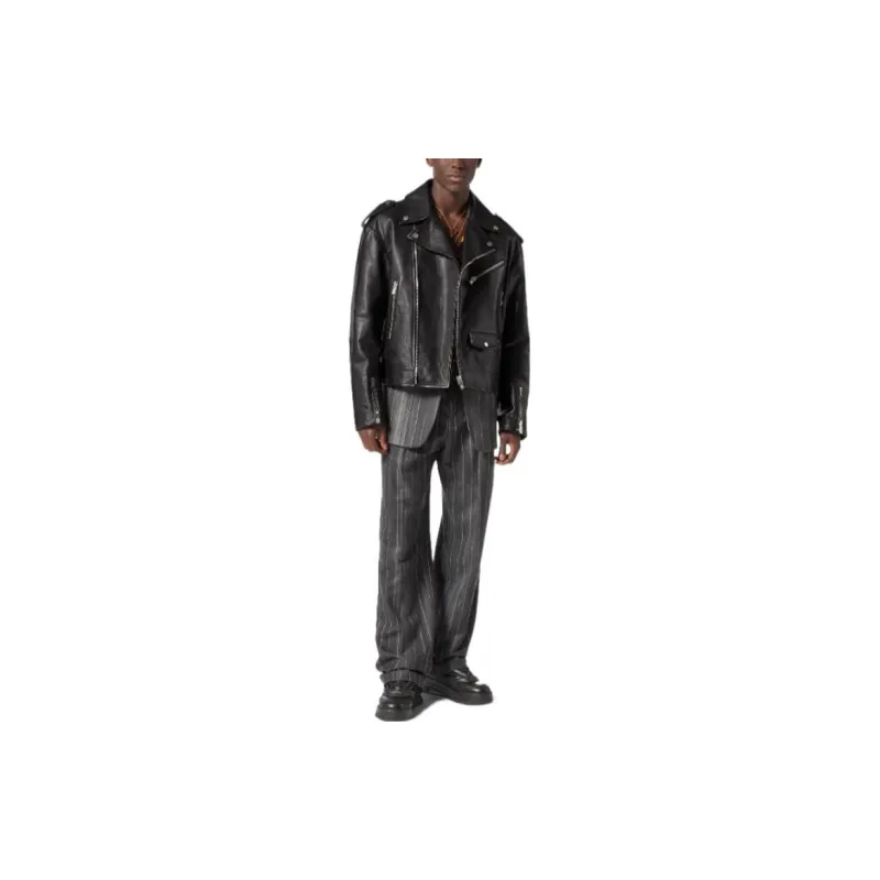 VERSACE Leather Jackets Men Black-1