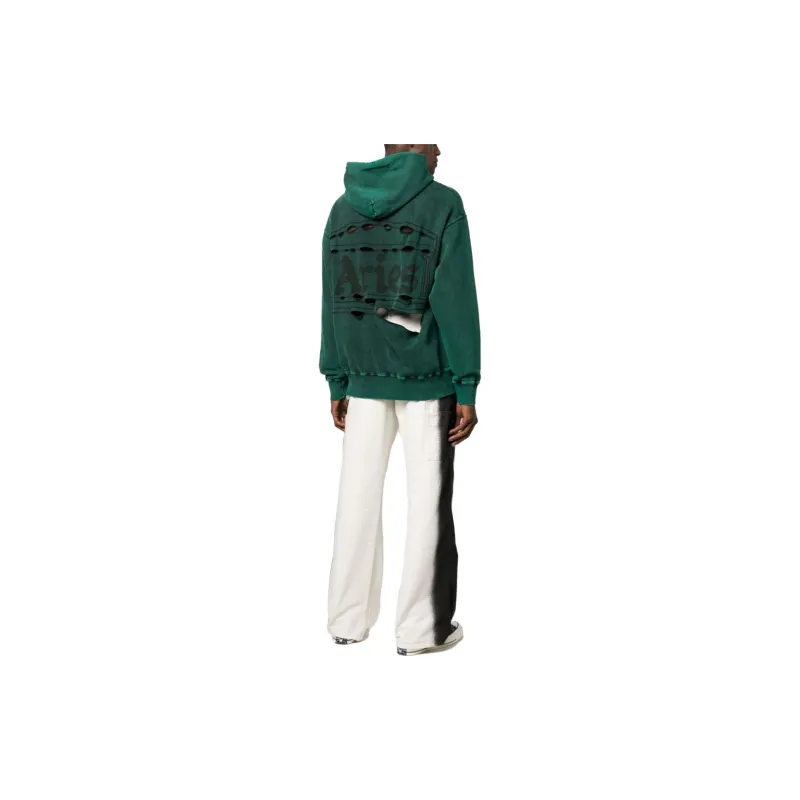 Aries Destroyed Temple Logo Printed Hoodie-2