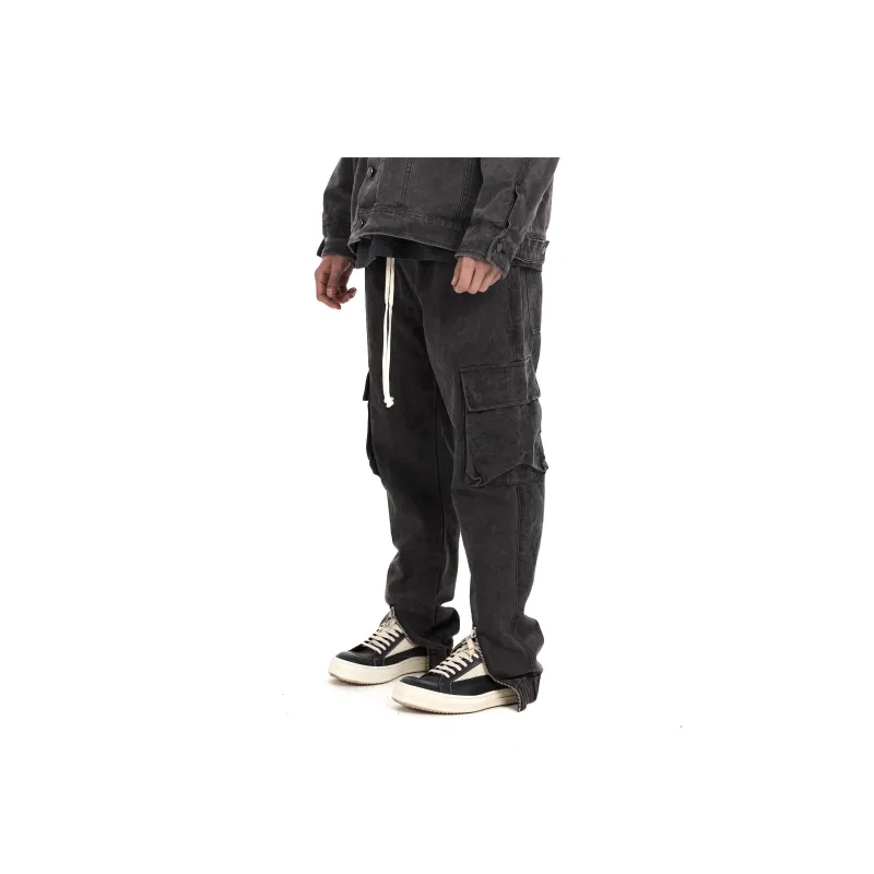 Askyurself Casual Pants Unisex Washed Black-3