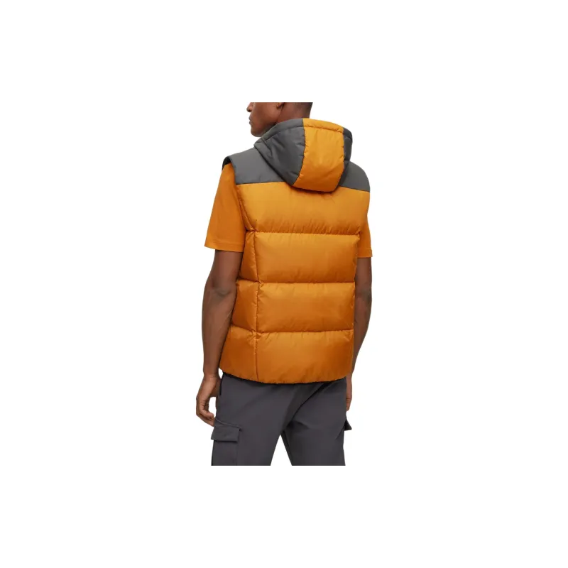 HUGO BOSS Water Repellent Hooded Gilet With Logo Detail Down Jacket Men's Orange-2