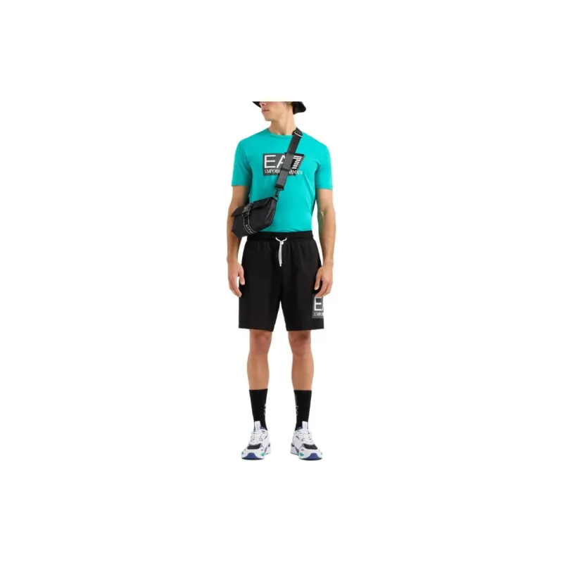 EMPORIO ARMANI EA7 Letter Logo Print Crew Neck Short Sleeved T Shirt T Shirt Men's Lake Green-3