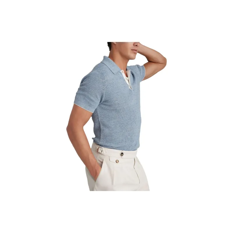 Brunello Cucinelli Mélange Ribbed knit Polo Shirt-3