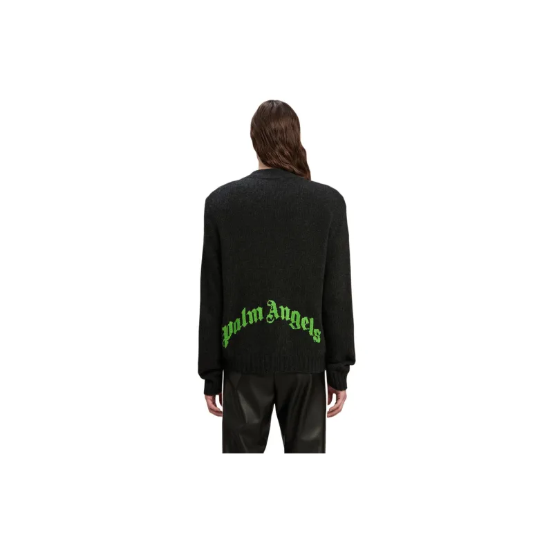 PALM ANGELS Logo Intarsia V Neck Cardigan-2