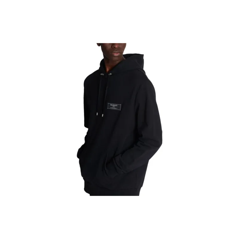 BALMAIN Logo Patch Drawstring Hoodie-5