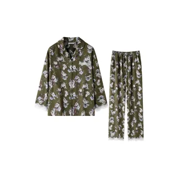 MEITENG Pajama Set Spring And Fall Season Women's Olive