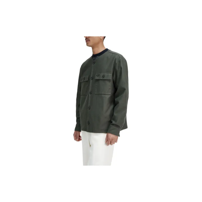 FRED PERRY Collarless Overshirt Jackets Coats Men's Dark Green-4