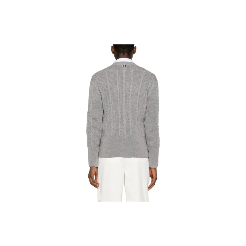 THOM BROWNE V Neck Buttoned Knitted Cardigan-3