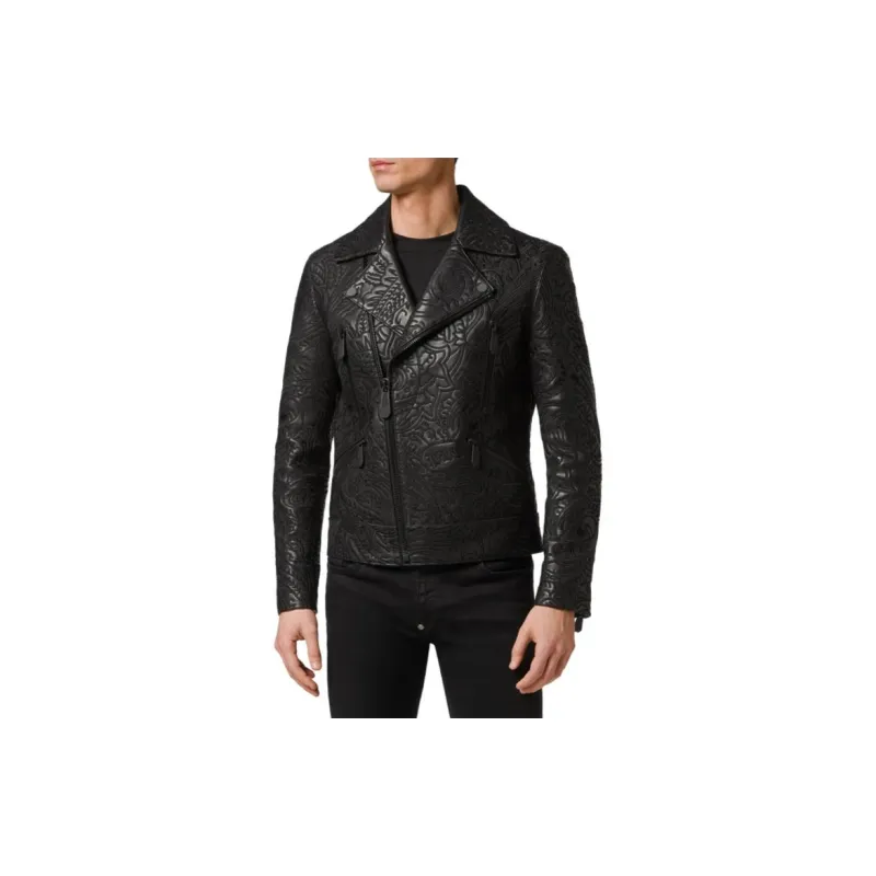 PHILIPP PLEIN Paisley print Leather Biker Jacket-2