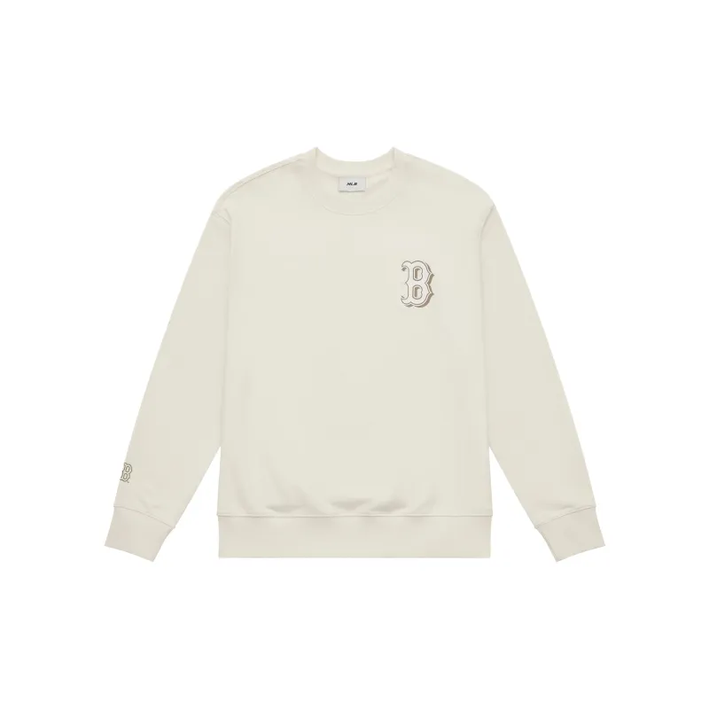 MLB MONOGRAM Collection Boston Red Sox 24FW Long Sleeved Crew Neck Sweatshirt Unisex Hemp Cream-1