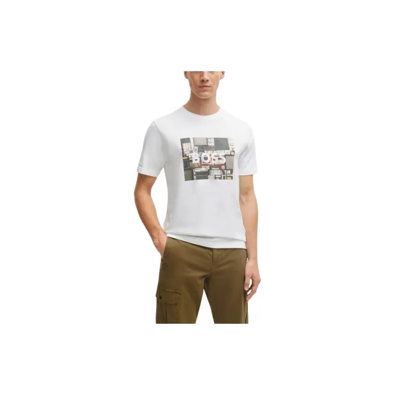 HUGO BOSS Cotton Jersey Regular Fit T Shirt With Seasonal Artwork T Shirt Men's White-2