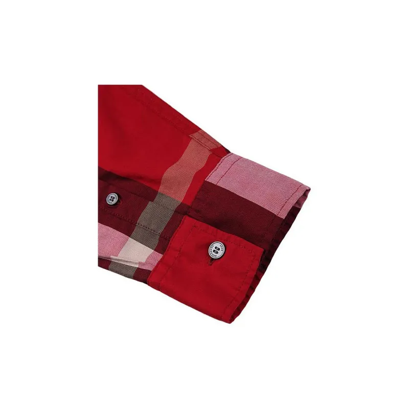 Burberry Men Color Block Check Shirt Red-4