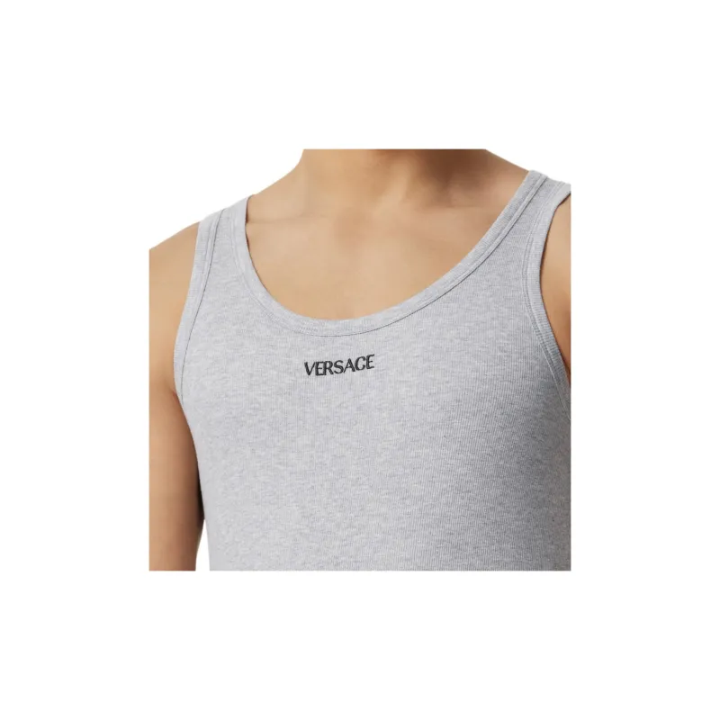VERSACE Logo Embroidered Sleeveless Ribbed Tank Top-3