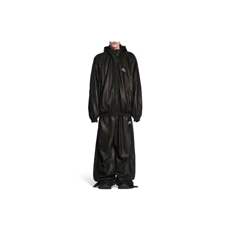 Balenciaga Leather Jacket Loose Fit Style Unisex Black-2