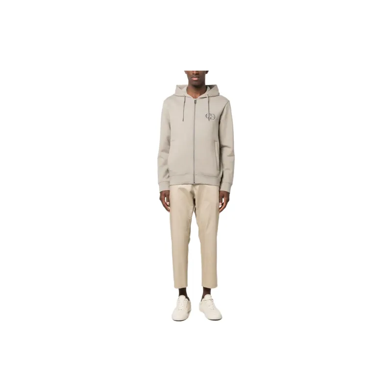 EMPORIO ARMANI Double jersey Zip up Hooded Sweatshirt With Embossed Embroidered Ea Logo-1