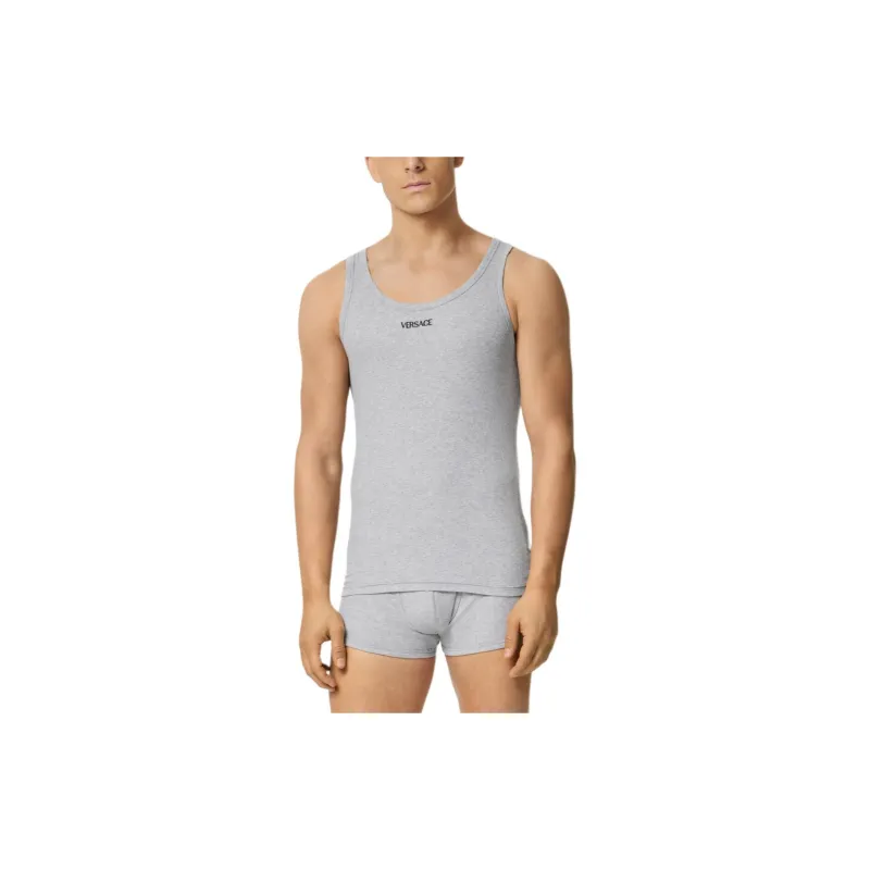 VERSACE Logo Embroidered Sleeveless Ribbed Tank Top-1