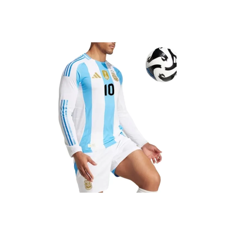 Adidas Free Shipping With AdiClub Argentina 24 Long Sleeve Messi Home Authentic Jersey-5