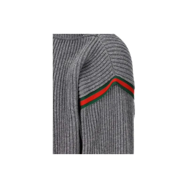 GUCCI Web Striped Drawstring Knit Hoodie-8