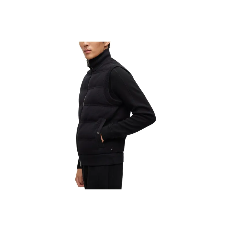 HUGO BOSS Regular Fit Gilet In A Ribbed Cotton Blend Vest Men's Black-4