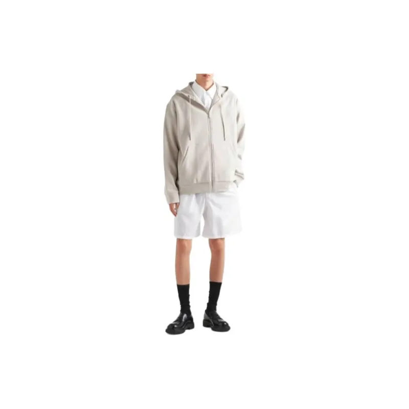 PRADA Cotton And Cashmere Hoodie Jackets Coats Men's Chalk White-1