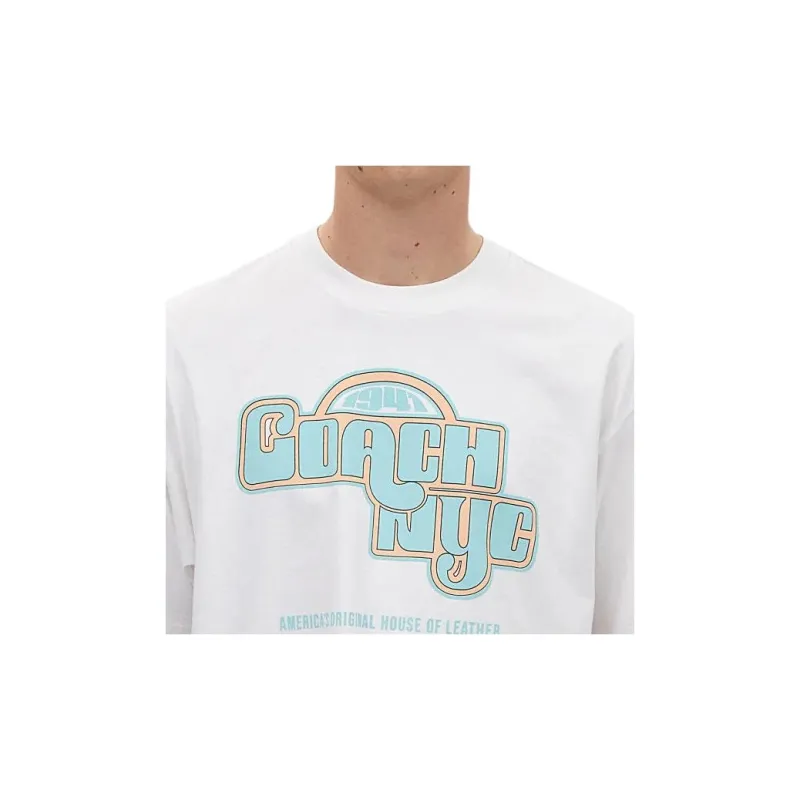 COACH Letter Print Crew Neck Short-Sleeved T-Shirt T-Shirt Men's White-3