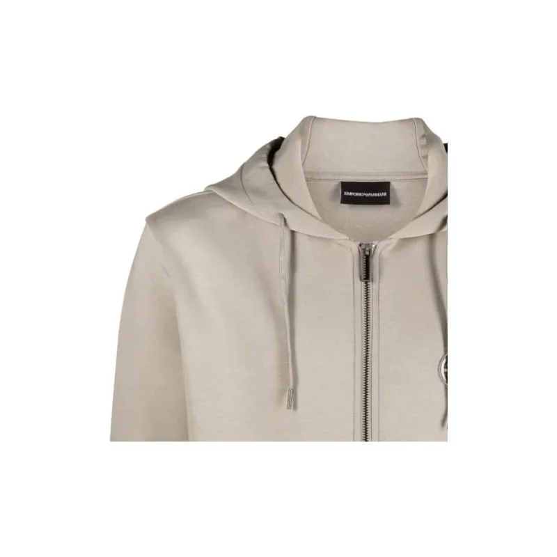 EMPORIO ARMANI Double jersey Zip up Hooded Sweatshirt With Embossed Embroidered Ea Logo-5