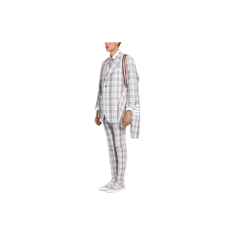 THOM BROWNE SS22 Plaid Stripes Hooded Cropped Down Jacket Men's Gray-2