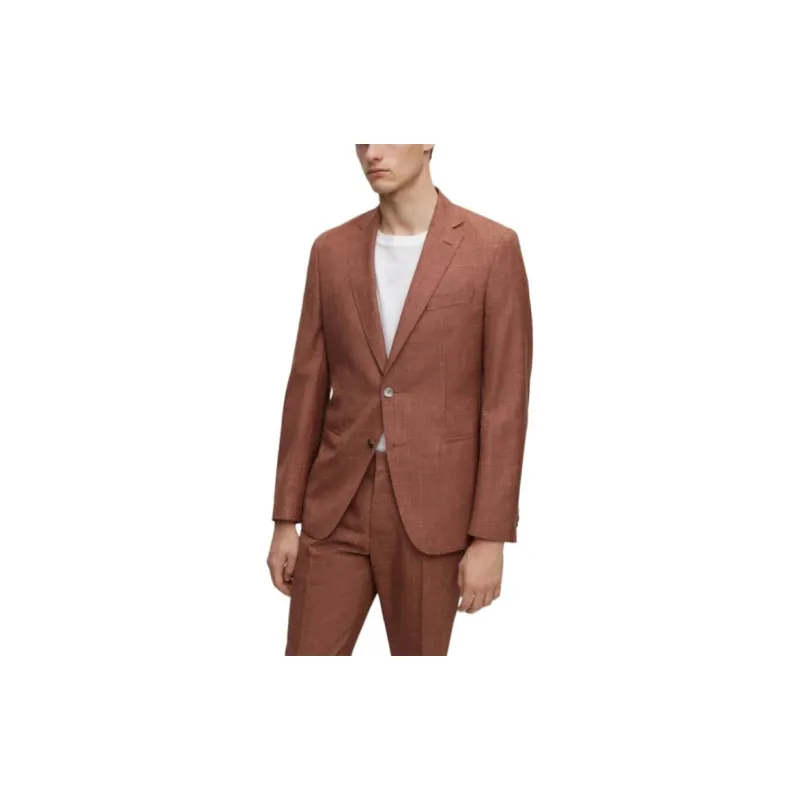 HUGO BOSS Slim-Fit Suit In Wool Tussah Silk And Linen Business Suits Men's Orange Red-2