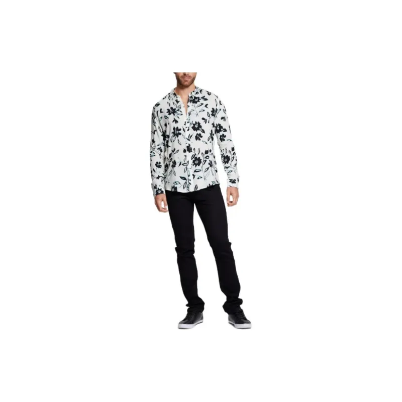 GUESS Eco Ikat Floral Long-Sleeve Shirt Shirt Men's White-2