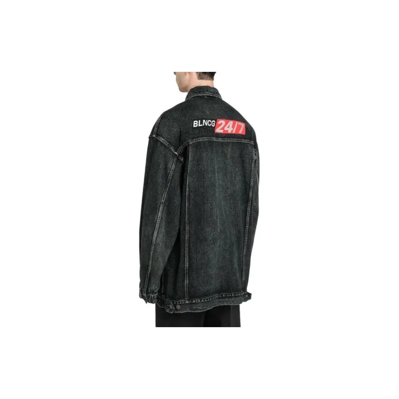 Balenciaga Denim Jacket Loose Fit Style Men's Black Gray Color-4