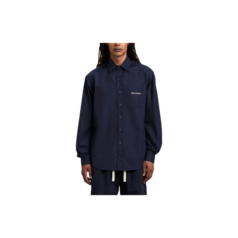 PALM ANGELS Logo Embroidered Long Sleeved Shirt-1