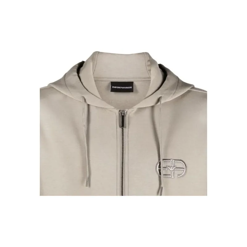 EMPORIO ARMANI Double jersey Zip up Hooded Sweatshirt With Embossed Embroidered Ea Logo-4