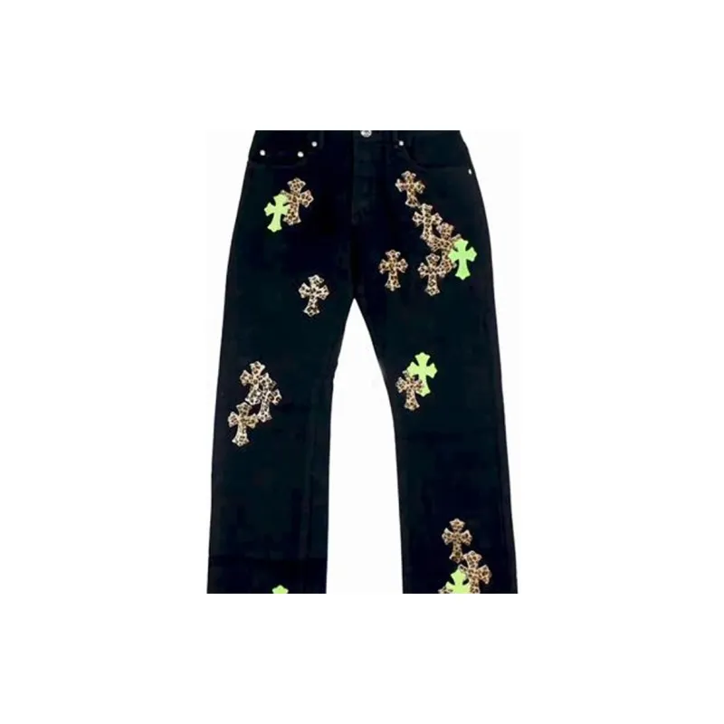 Chrome Hearts Green & Leopard Cross Patch Jeans-3