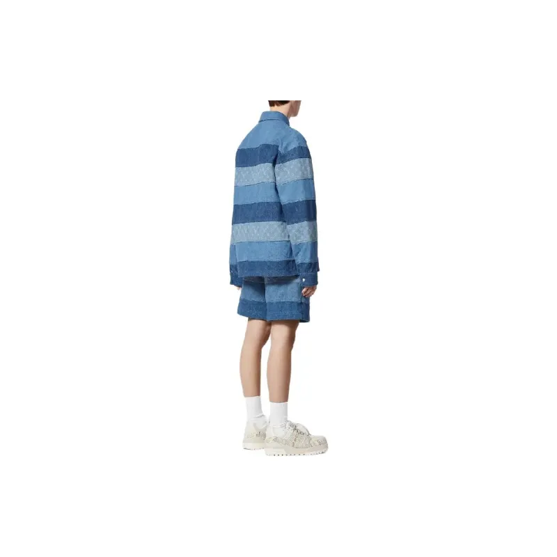 LOUIS VUITTON Striped Patchwork Denim Shorts-1