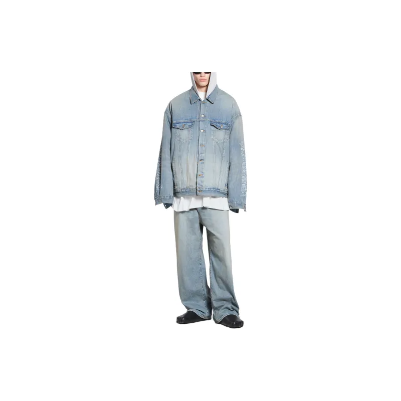 Balenciaga SS24 Denim Jacket Loose Fit Style Unisex Light Blue-2