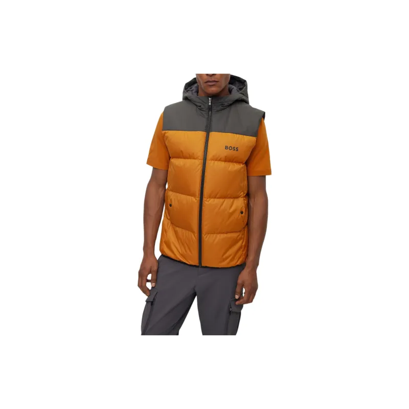 HUGO BOSS Water Repellent Hooded Gilet With Logo Detail Down Jacket Men's Orange-3