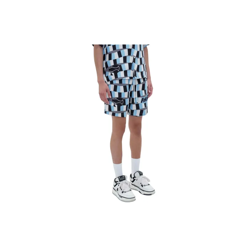 AMIRI Snake Checker Silk Short Casual Shorts Men's Air Blue-3