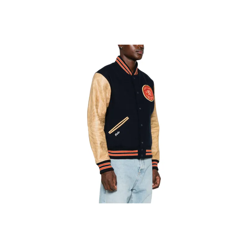 Polo Ralph Lauren Chenille Patch Button Up Bomber Jacket-3