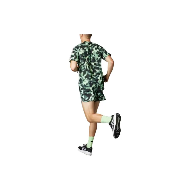 Adidas Own The Run 3-Stripes Allover Print Shorts Casual Shorts Men's Green-4