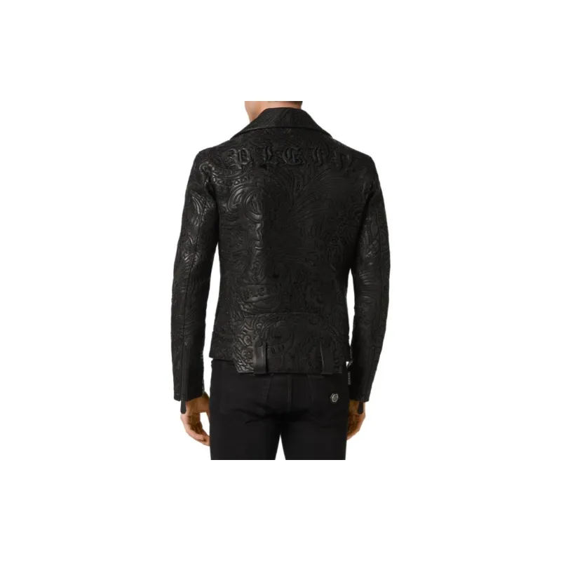 PHILIPP PLEIN Paisley print Leather Biker Jacket-3