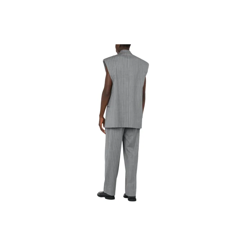 MOSCHINO Oversized Herringbone Wool Gilet Vest Men's Gray-1