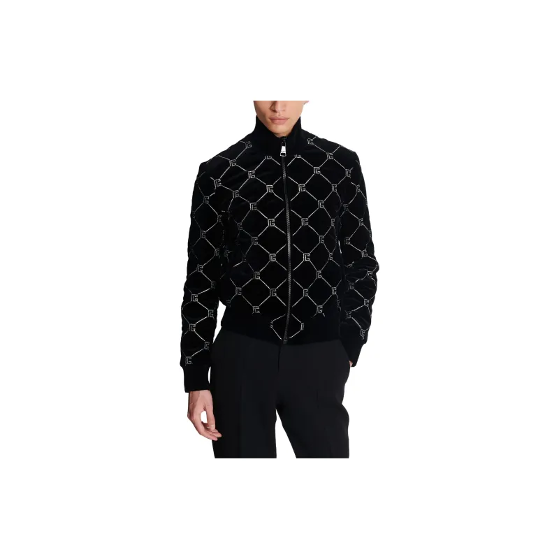BALMAIN Rhinestone embellished Quilted Bomber Jacket-5
