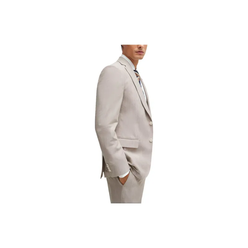 HUGO BOSS SS24 Slim-Fit Jacket In A Micro-Patterned Cotton Blend Business Suits Coats Men's Light Brown-2