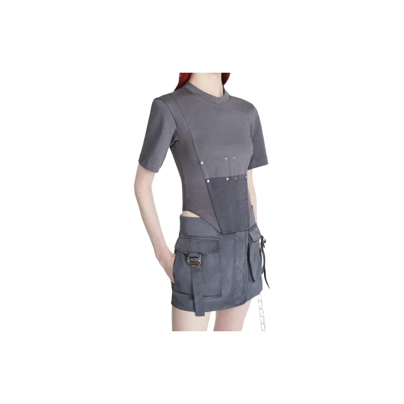 DION LEE SS24 WORKWEAR CORSET TEE T-Shirt Unisex Asphalt/Cyan-2