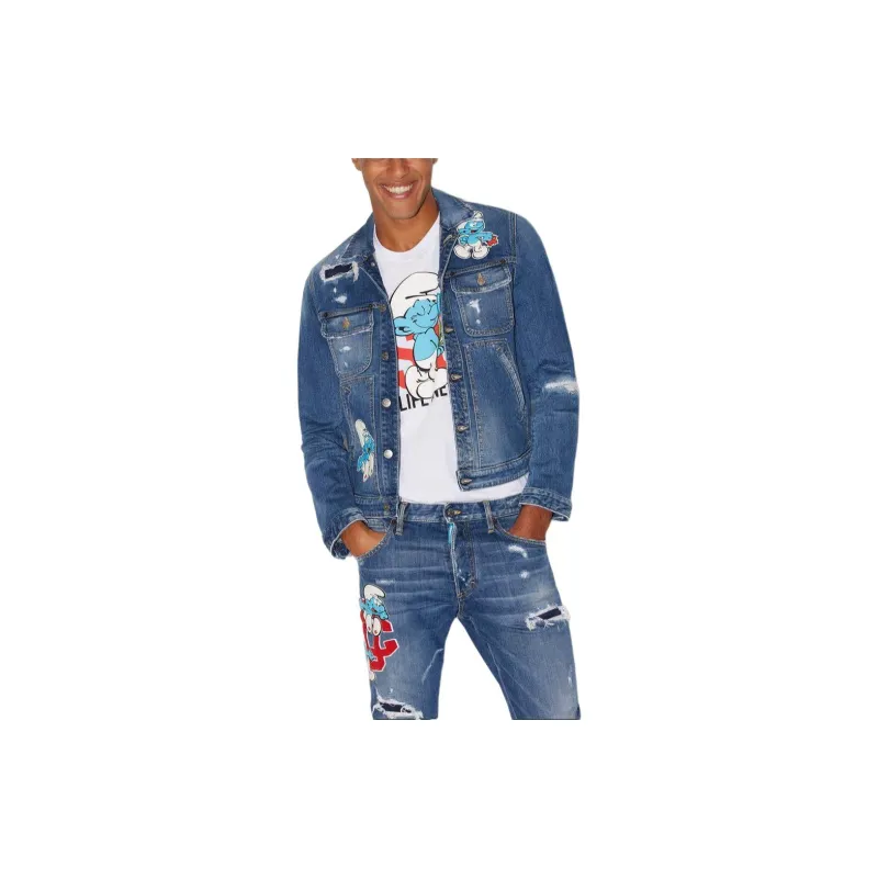 DSQUARED 2 The Smurfs Distressed effect Denim Jacket-1