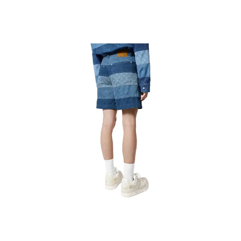 LOUIS VUITTON Striped Patchwork Denim Shorts-3