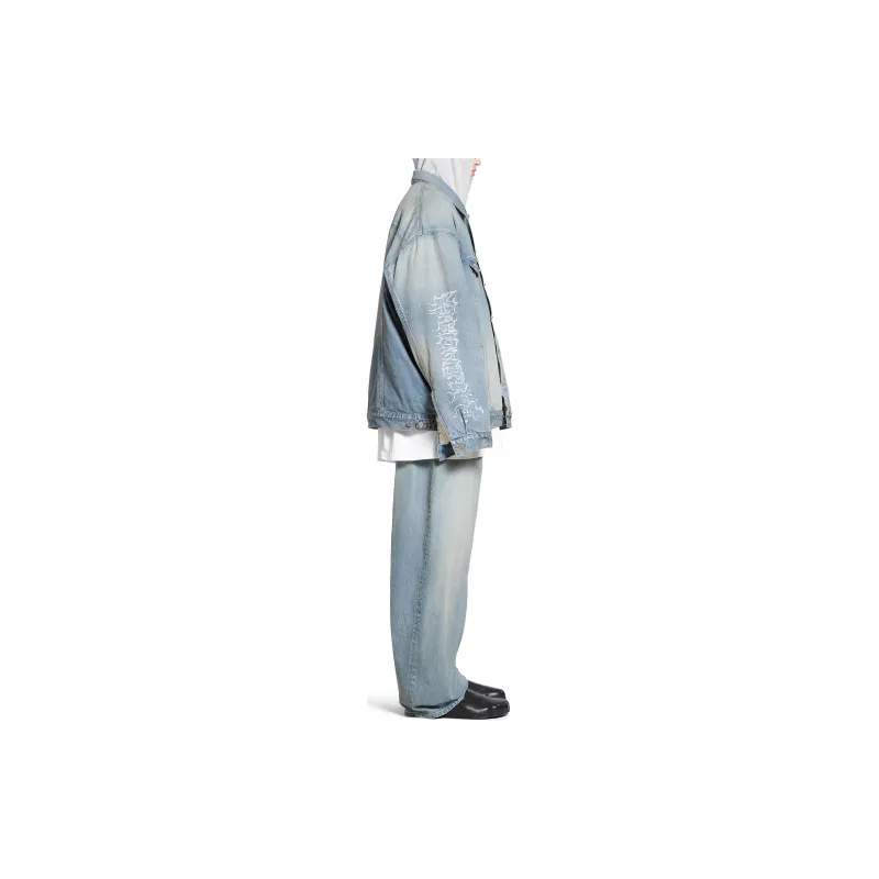 Balenciaga SS24 Denim Jacket Loose Fit Style Unisex Light Blue-4